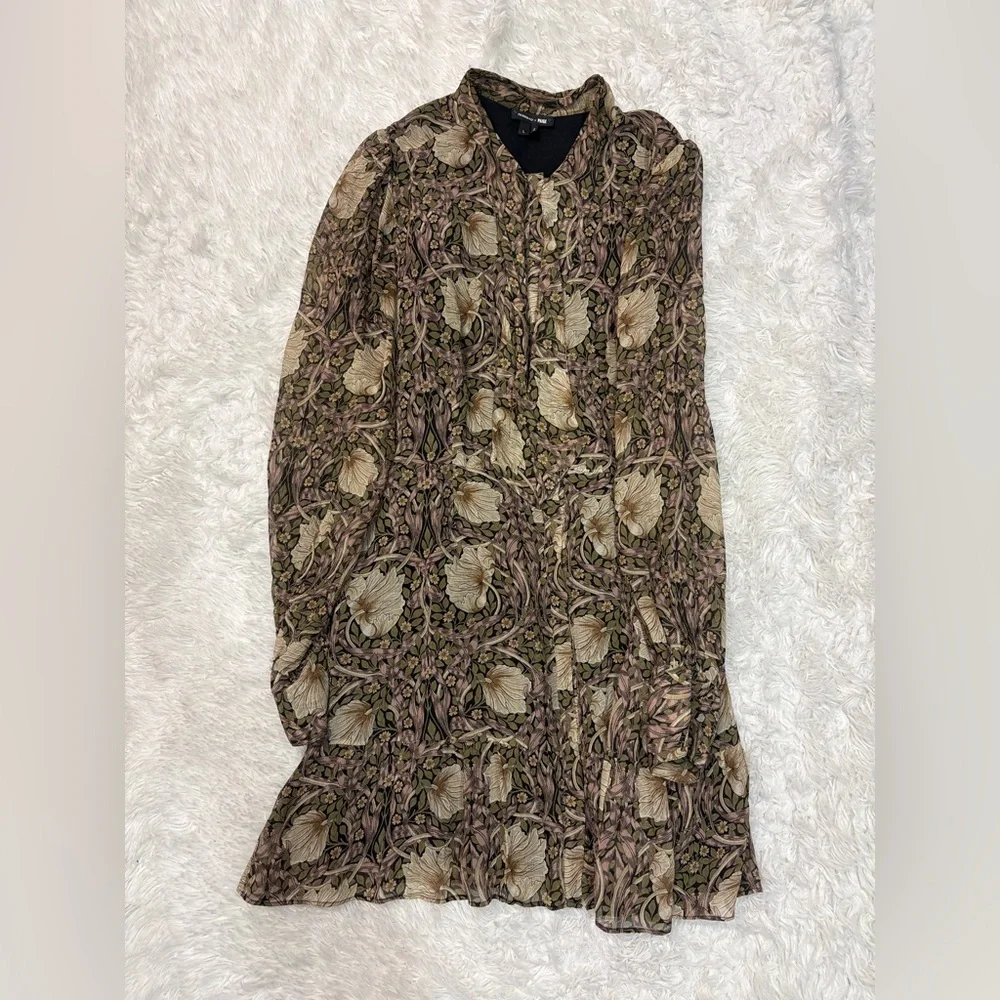 Anthropologie Paige Long-Sleeve V-Neck Dress Silk Brown Pattern - Picture 3 of 6